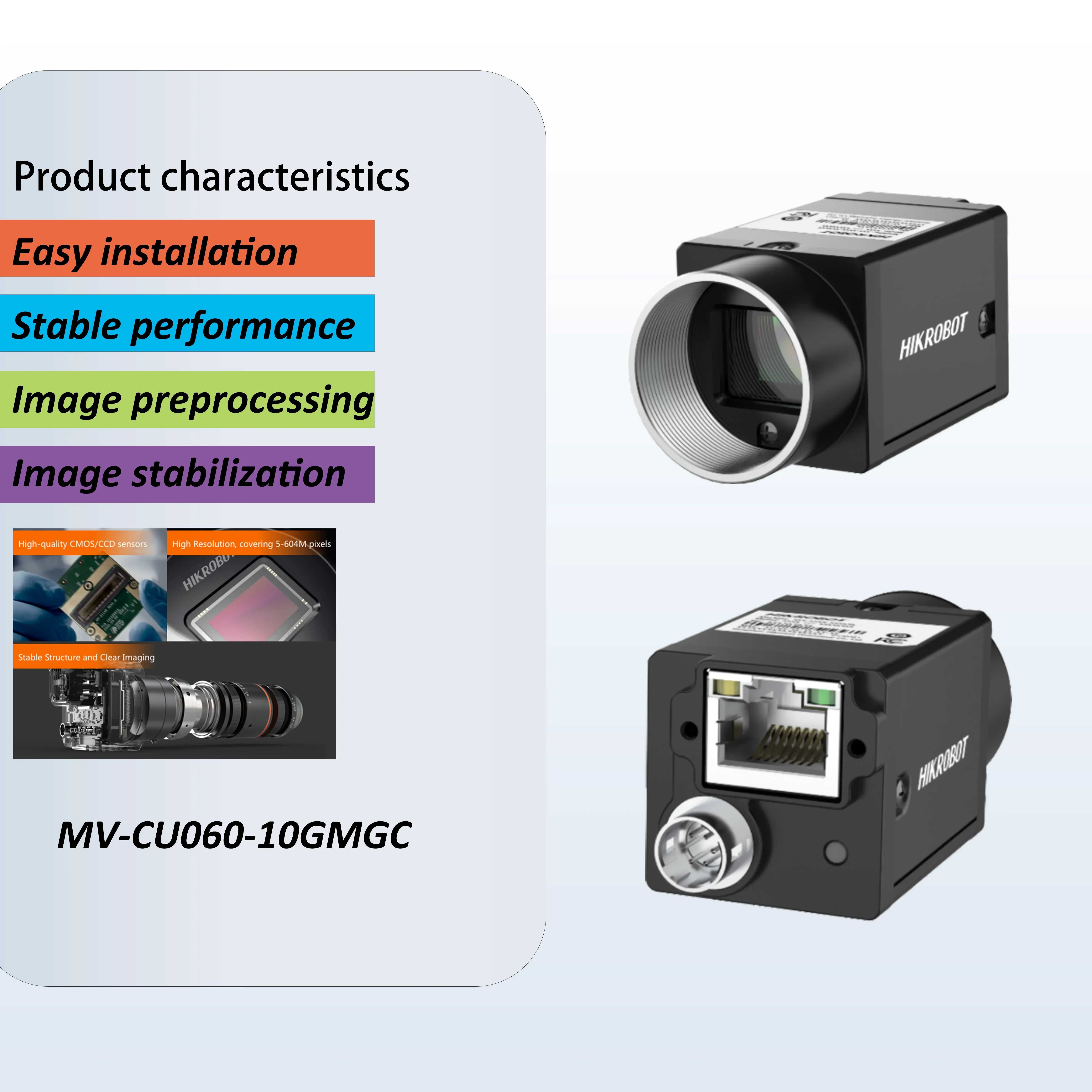 

HIKROBOT IP30 6MP CMOS Rolling Shutter GigE MV-CU060-10GMGC semiconductor detection Industrial Area Scan Camera