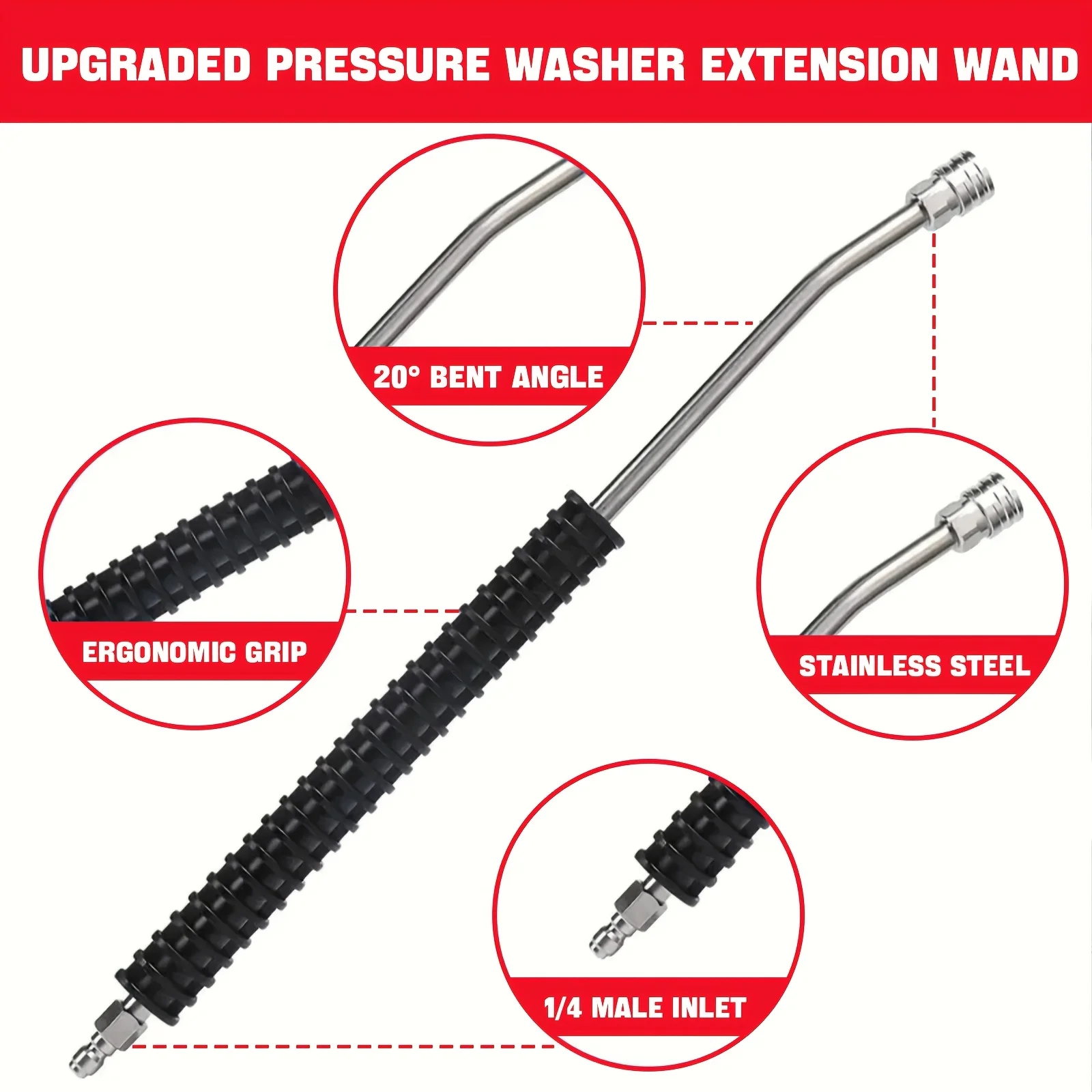 Heavy-Duty Metal Pressure Washer Extension Rod, 1/4