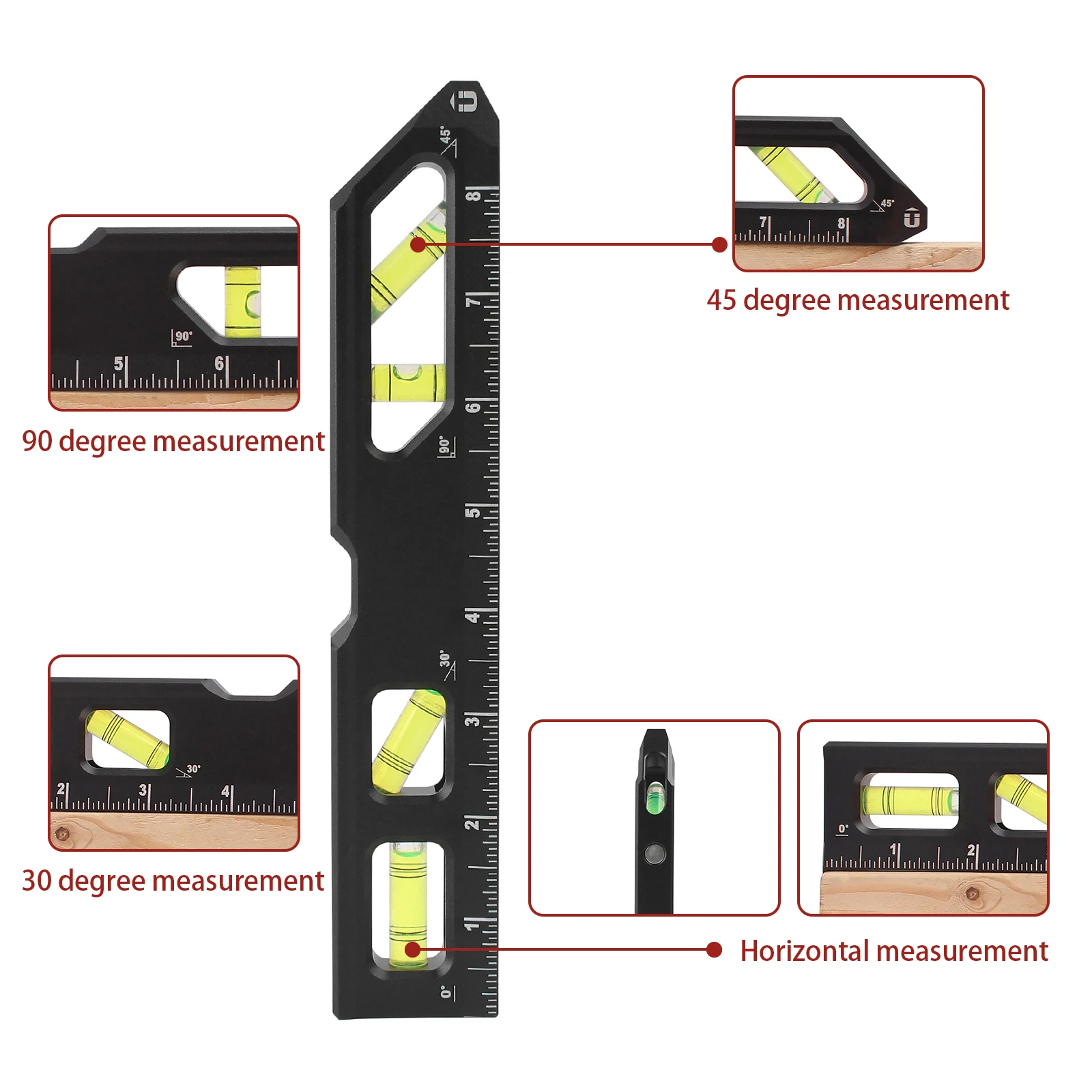 1Pc Professional Magnetic Level Ruler, Aluminum Alloy V-Groove Construction Welding Tool, for 0°/90°/45°/30° Measuring Marking