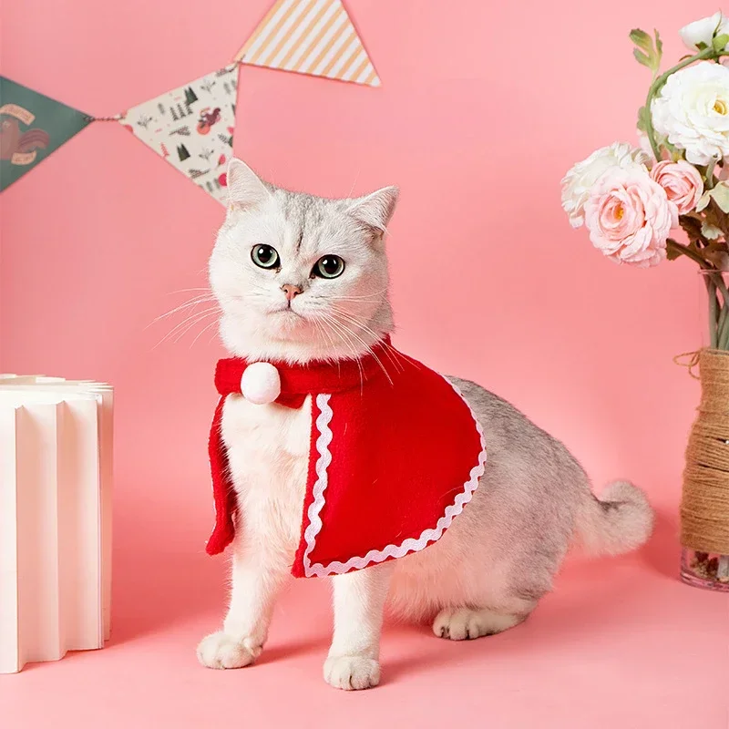 Cat Scarf Christmas Headdress Small Cape Dog Cape New Year Clothing Thermal Set Pet Clothing Kitten Accessories고양이 크리스마스