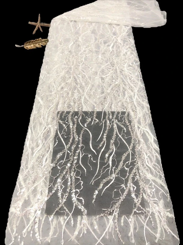 

High Qulity French Tulle Lace Fabric J-1202588 Embroidery beada Sequins Lace Fabric Wedding Lace Fabric Party Dress Lace