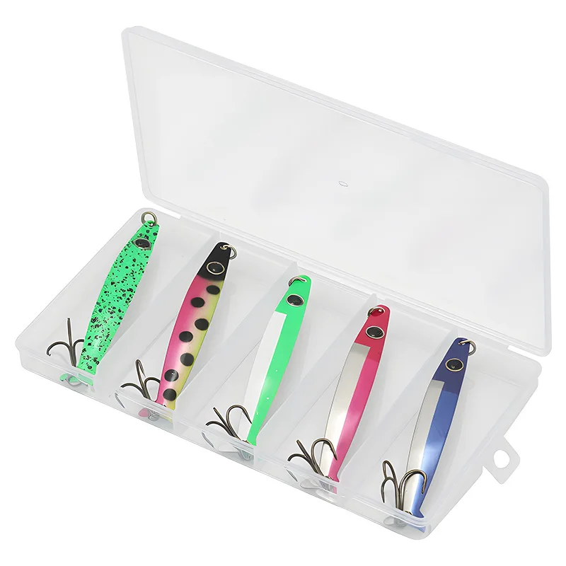 5 piece metal fishing lures kit spinner spoon for For Bass trout long casting high frequency vibration lure set