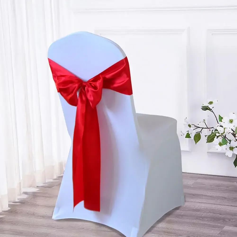 

Satin Chair Bow Tie Ribbon Bow Sashes Chair Bands Wedding Party Event Hotel Banquet Decoration Chairs Sash Bow Tie Chair Cover