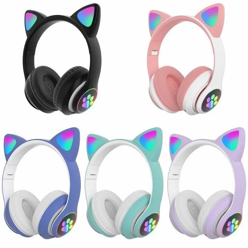 STN28 Cute Cat Ear Bluetooth Headset with LED Wireless Headset Children Girls Stereo Folding Sports Headset with Microphone image 6