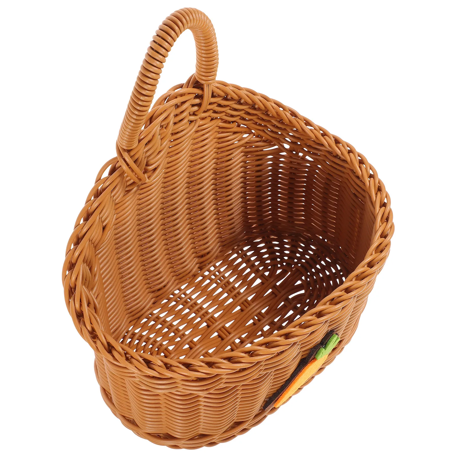 

Hanging Basket for Kitchen Fruits Vegetables Bread Storage Wall Decor Handwoven Brown Carrot Plastic Restaurant Use