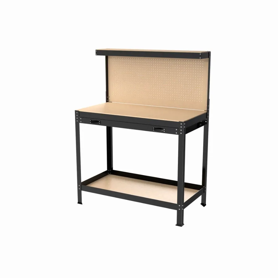 

63 Tools Cabinet Working Tables Workbench Tool Storage Workshop Table with Drawers and Pegboard