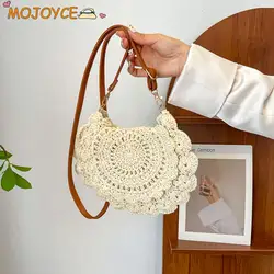 Summer Knitting Sling Purse Women Crochet Beach Bag Adjustable Strap Shoulder Bag Ladies Braiding Satchel Bohemian Woven Handbag