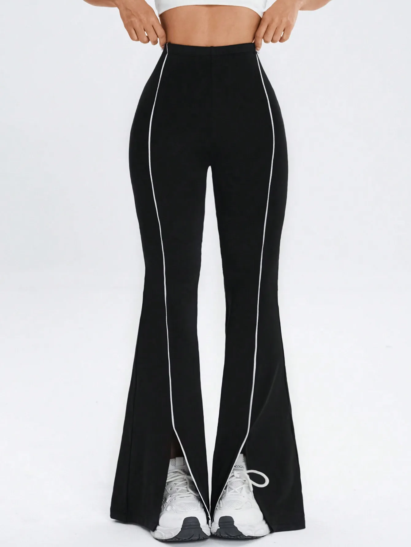 Women's Line splicing simple flared pants, slim split pants high elasticity hip lifting high waist running fitness yoga pants