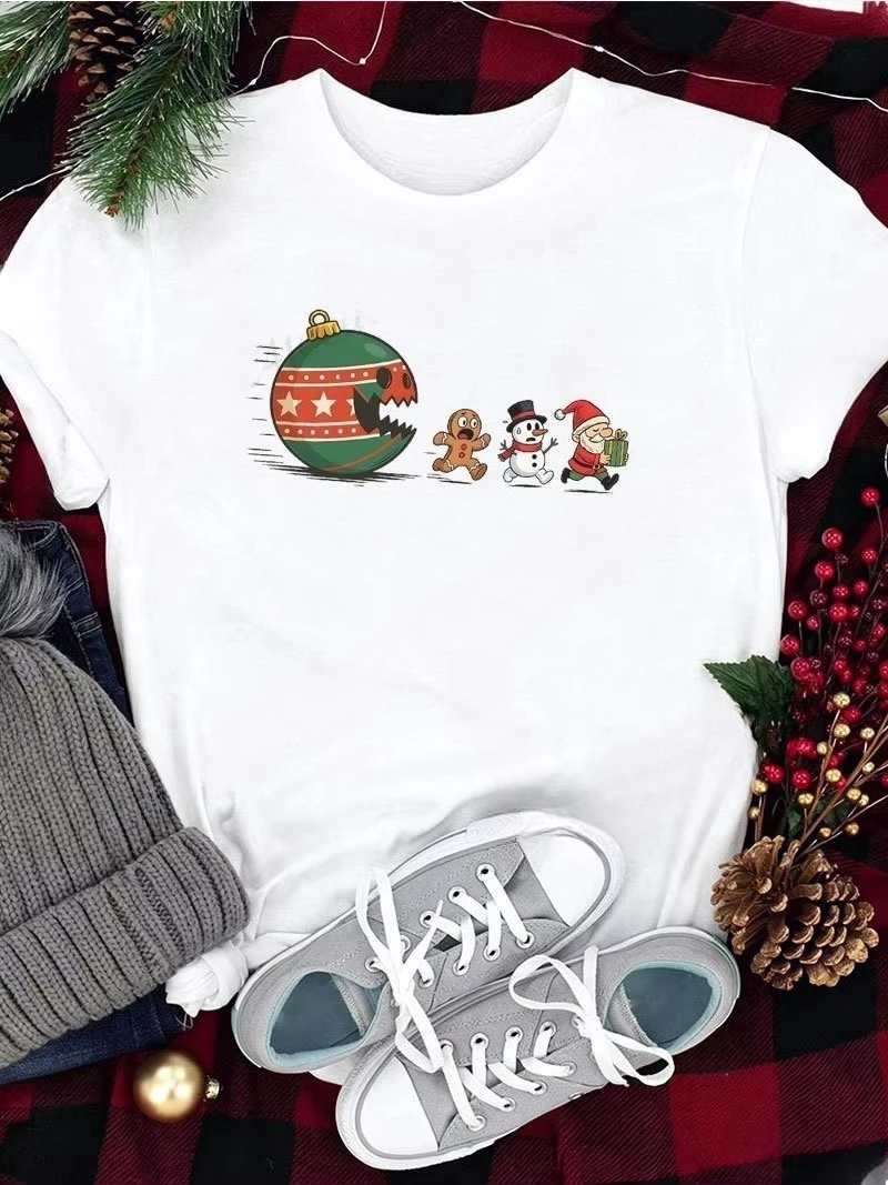 Funny Christmas Cookie Gingerbread Women's T-Shirt Retro Holiday Graphic Gingerbread Tee Clothing Santa Christmas Party Top Gift
