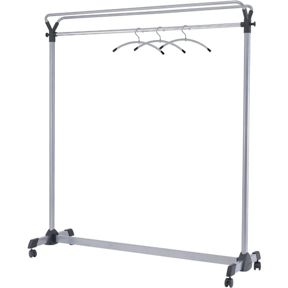 

Double-Sided High Capacity Mobile Garment Rack with 3 Metal and Plastic Hangers, Steel with Black Accents, Clothes Rack