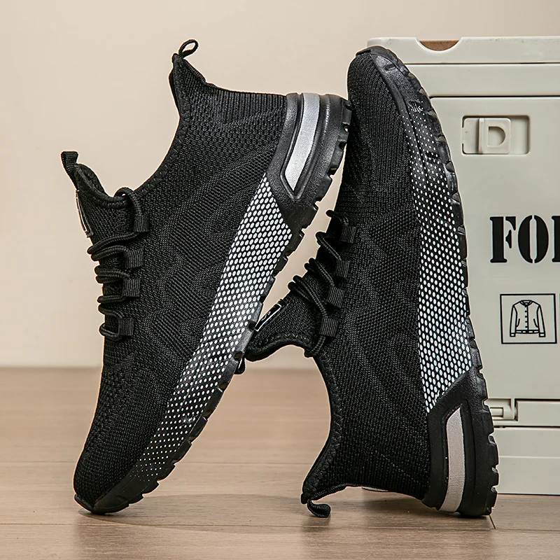 

Men‘s Running Shoes Breathable Knit Sneakers Lace-up Casual Sports Shoes Fitness Training Flat Zero Drop Shoes Walking Shoes New