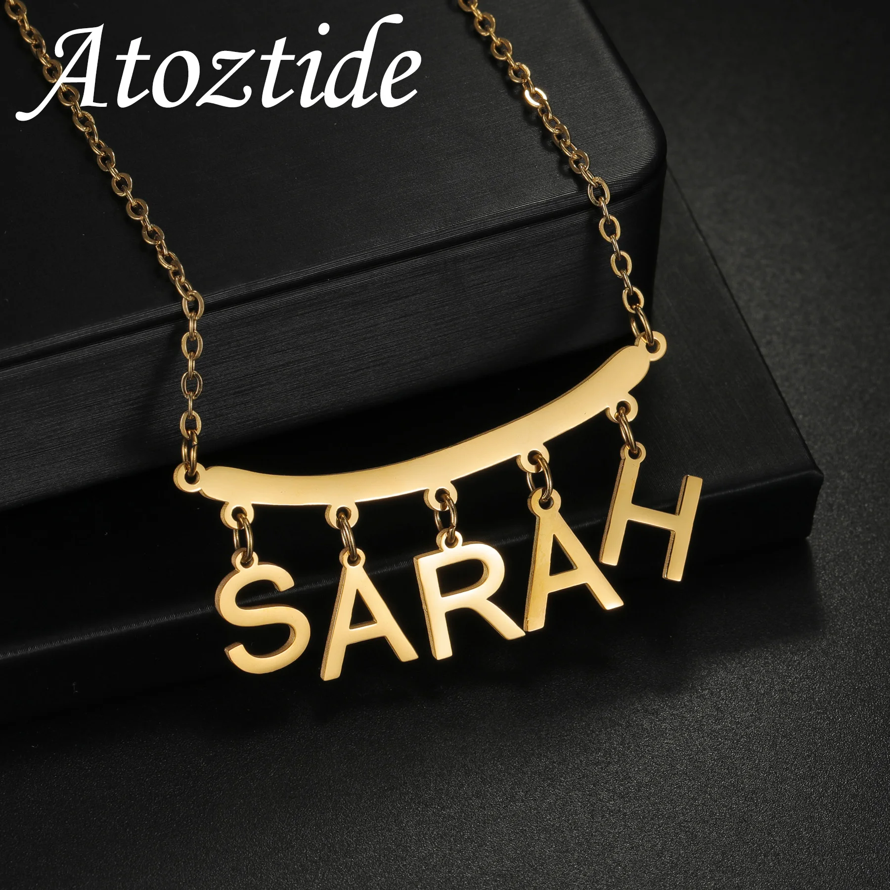 

Atoztide Personalized Custom Name Necklace for Women Stainless Steel Hang Letter Pendant Link Chain Birthday Jewelry Mother Gift