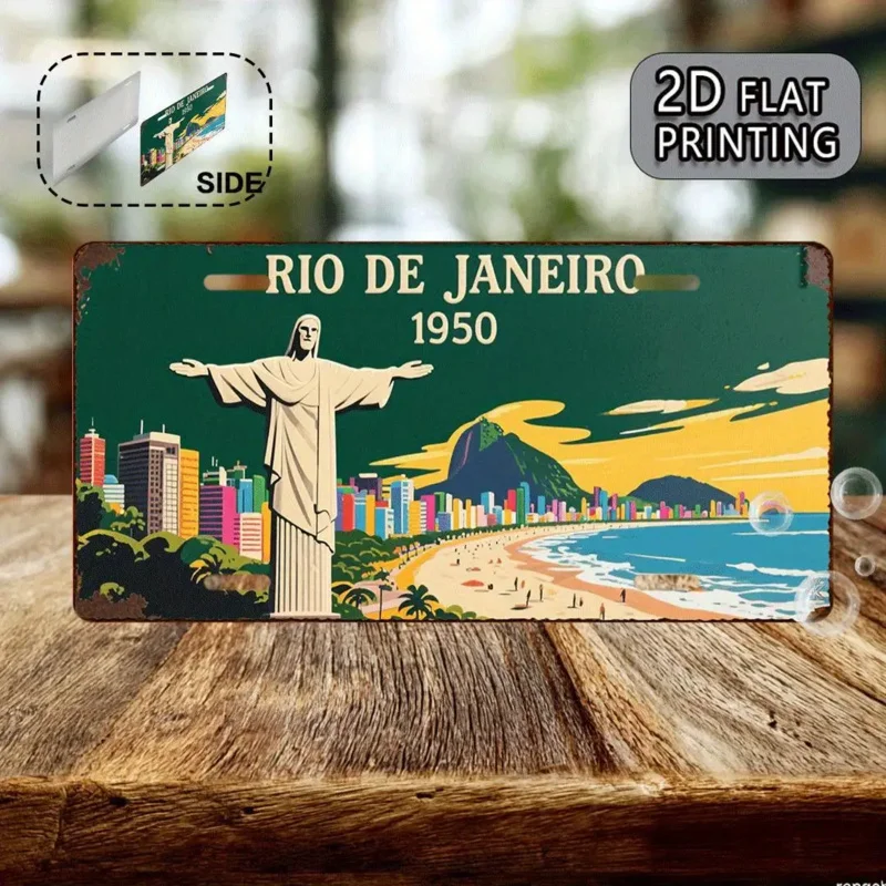 2dplana, rio de janeiro vintage metal alumínio sinal placa de licença, presente para amigos e família, presente de aniversário, estilo during