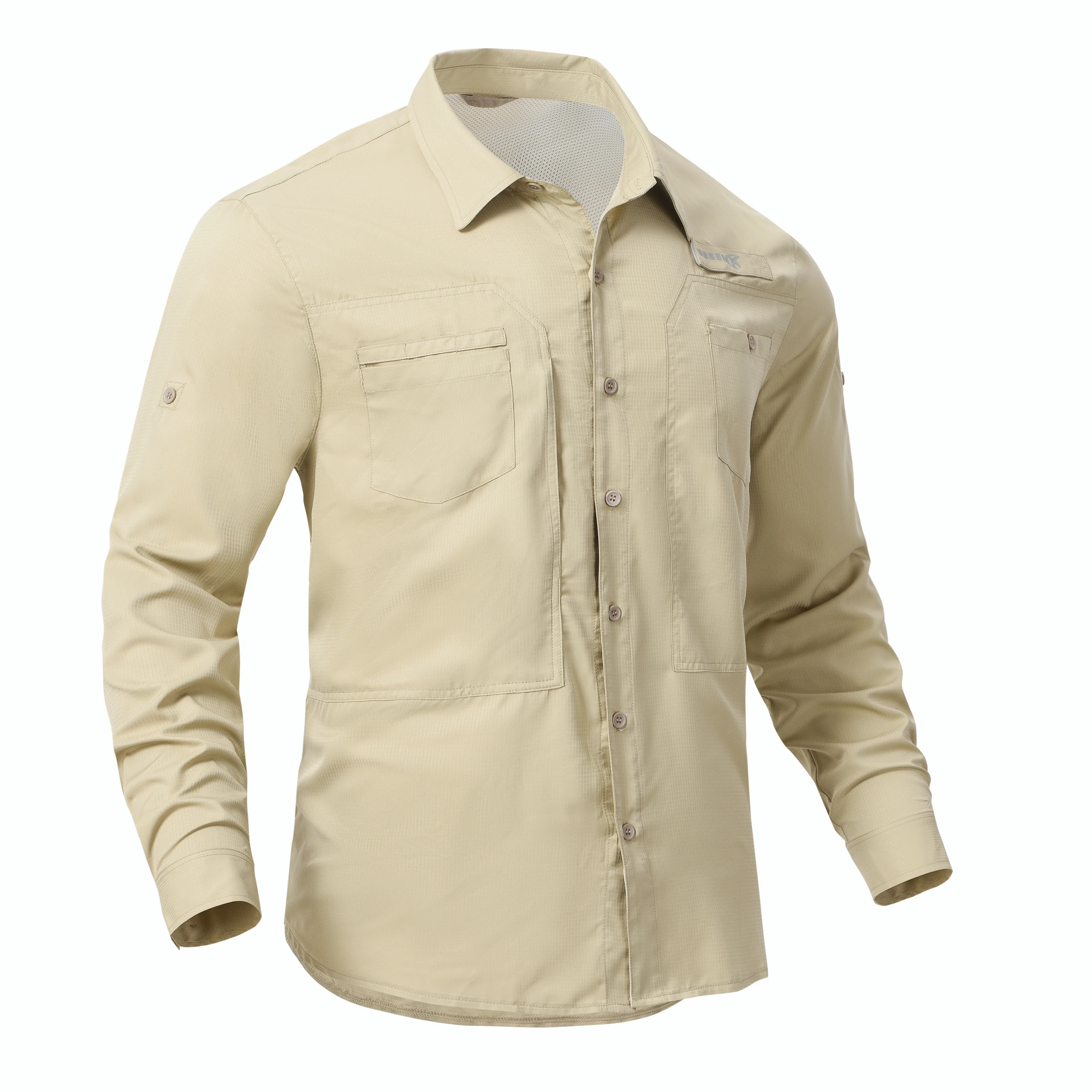 Langarm-Angelhemden für Herren, UPF 50+, Sonnenschutz, atmungsaktiv, leicht, für Reisen, Arbeit, Button-Down-Hemd mit Reißverschlusstasche – Detail 6