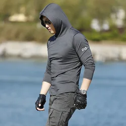 Sports Long Sleeved Men's Hooded Tshirts Running Fitness Quick-Drying T-shirt Y2K Spring Autumn New Men Oodie Tees Outdoor Tops