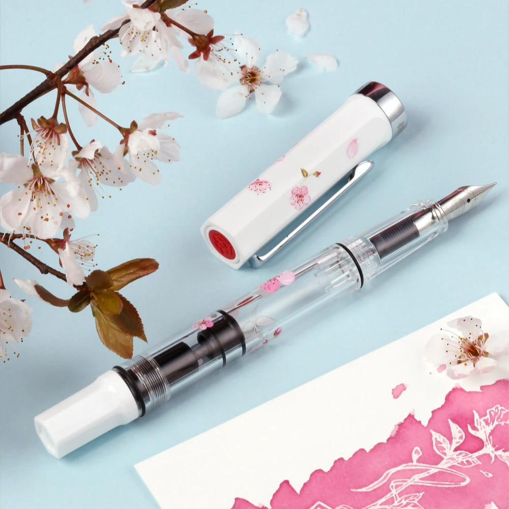 

New TWSBI ECO Sakura Limited Large Capacity Piston Fountain Pen White Transparent Pink White Cherry Blossom Calligraphy Pen