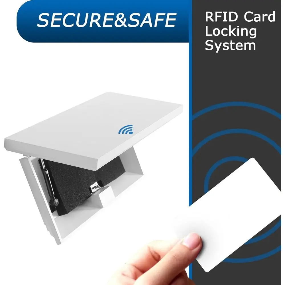 RFID-Secured Concealed Gun Storage Shelf with Secret Door, White Floating Wall Decor for Living Spaces