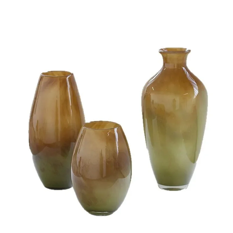 

New Chinese-style small mouth gradual change pattern handmade creative glass bottle flower dining table entrance home hanging