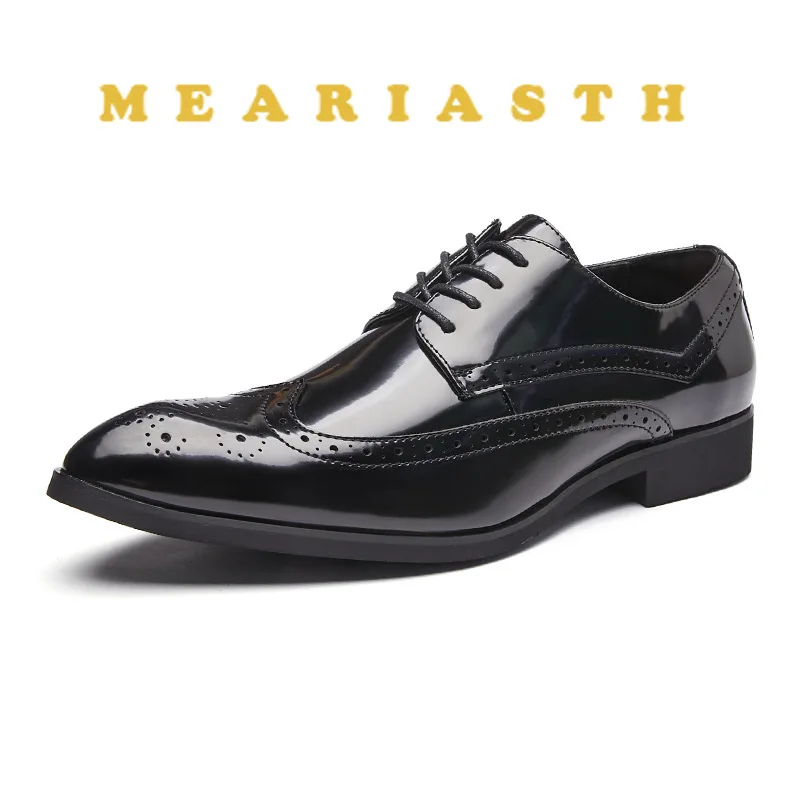 

Мужские классические туфли-броги высокого качества, модельные туфли из лакированной кожи на шнуровке, деловые офисные вечерние свадебные оксфорды, официальные туфли на плоской подошве
