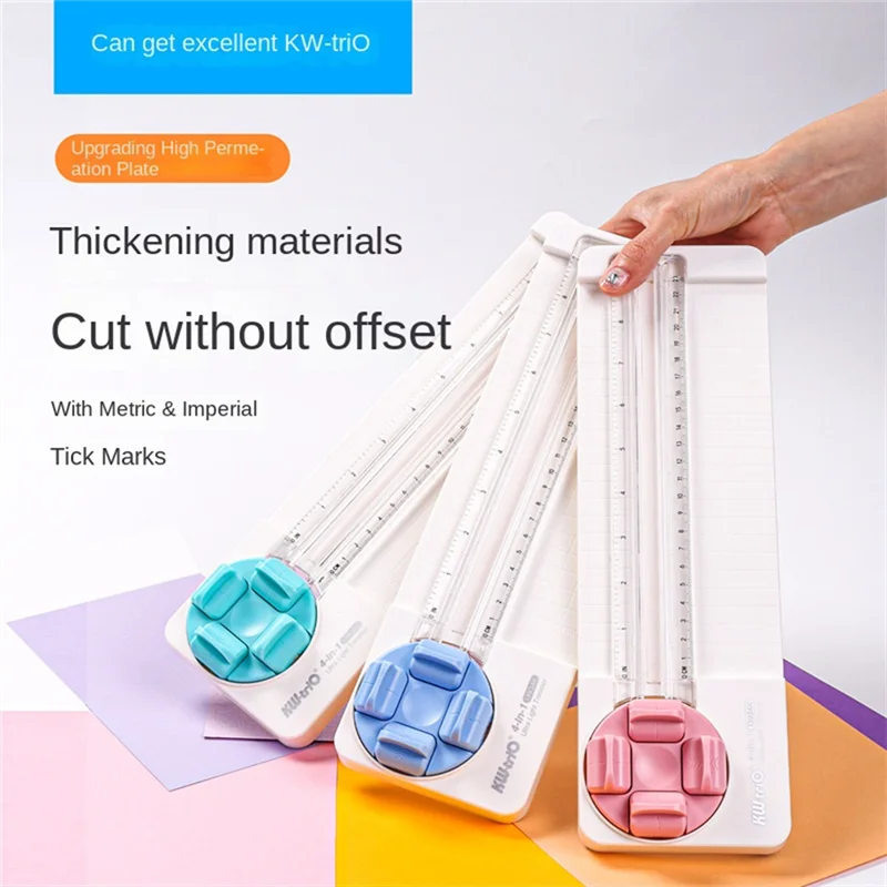 N34R-KW-TRIO 4-In-1 Paper Cutter Multi-Functional Knife Curved/Straight Photos Making Sliding Cutting Tool