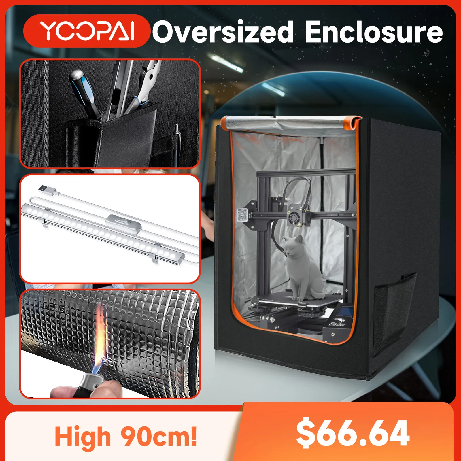Obudowa drukarki 3D CREALITY Yoopai z oświetleniem LED Ognioodporna Pyłoszczelna Stała temperatura 35,4 × 27,5 × 29,5 "duży rozmiar Ender