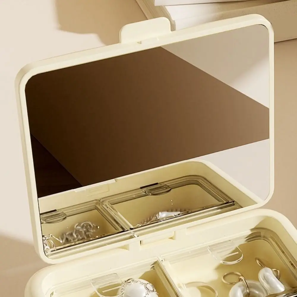 

2Pcs Plastic Double-layer Storage Box Mini Exquisite Jewelry Storage Box with Mirror Cream Series Sundry Items Storage Box