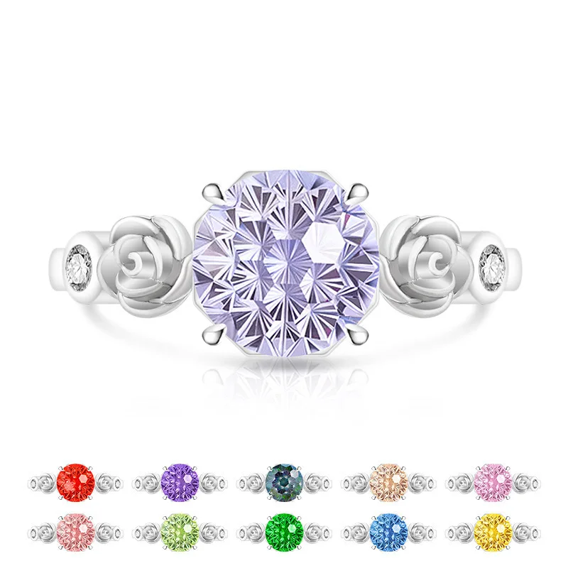925 Sterling Silver Fashion Gemstone Firework Cut Rose Ring, Super Sparkly Cubic Zirconia Flower Band