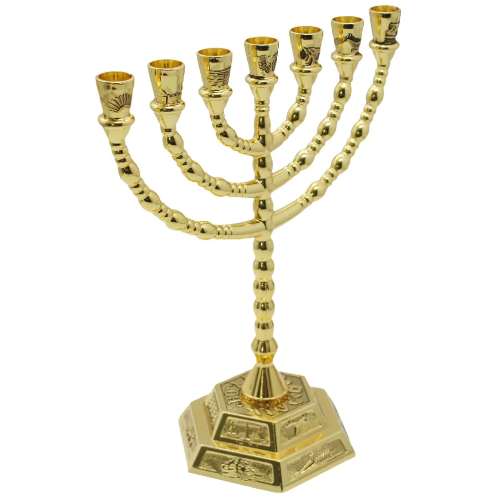 

Elegant 7 Branch Hanukkah Menorah Metal Holder for Desktop Tabletop Home Decoration Living Room Bedroom Party Use