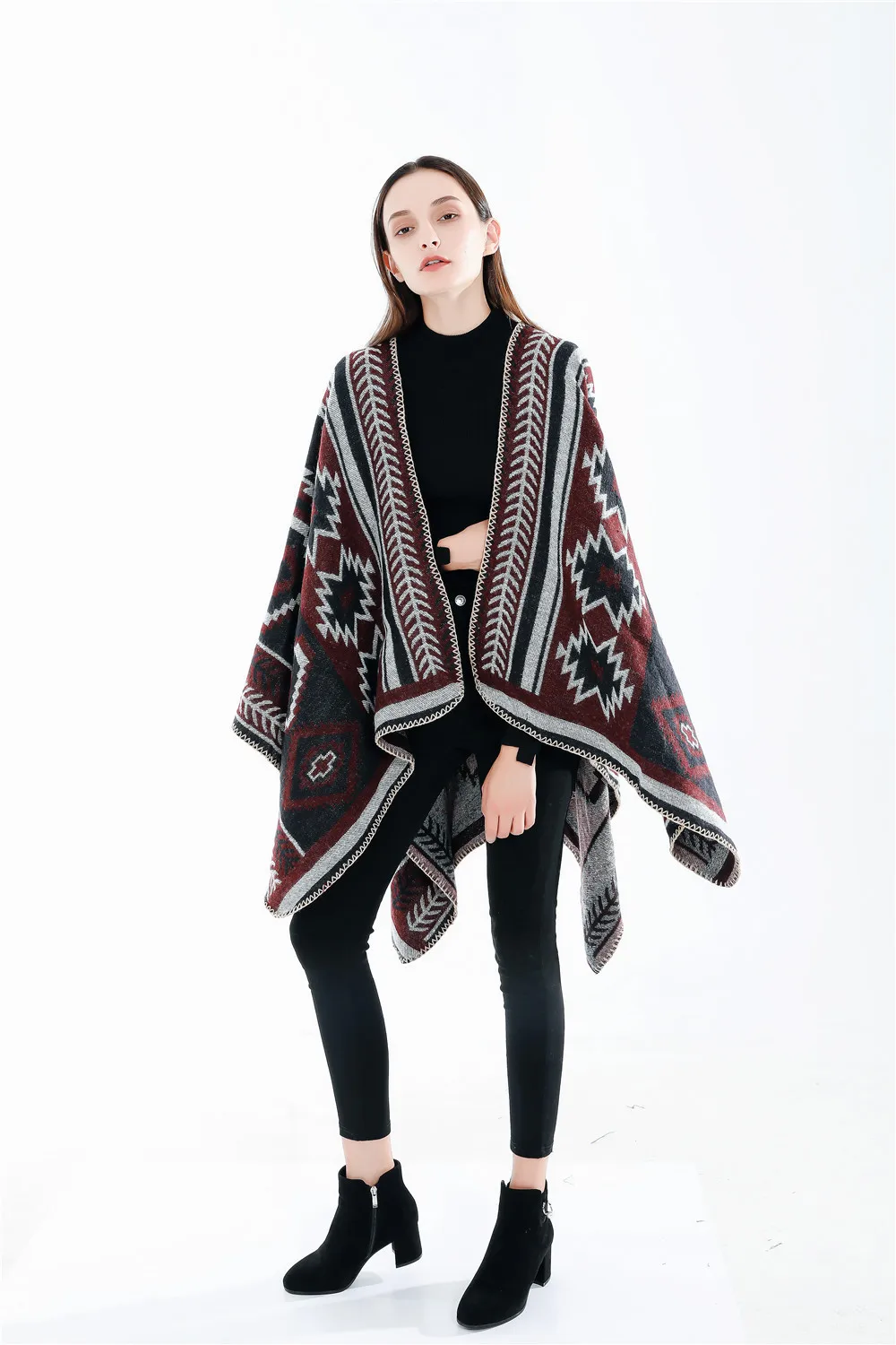 NEW Women Winter Boho Hooded Coat Cape Poncho Ladies Shawls Wrap Female Pashmina Plaid Cashmere Blanket Scarf Bufanda Mujer