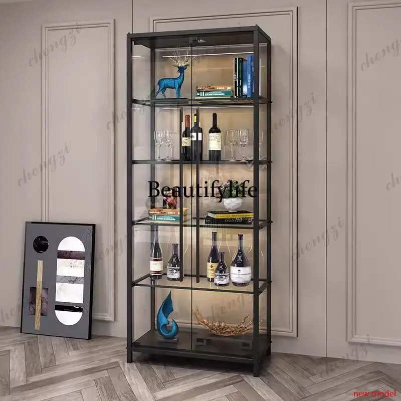 Asmt114Against the wall living room floor display rack light luxury high-end glass door wine rack custom collection display cabi