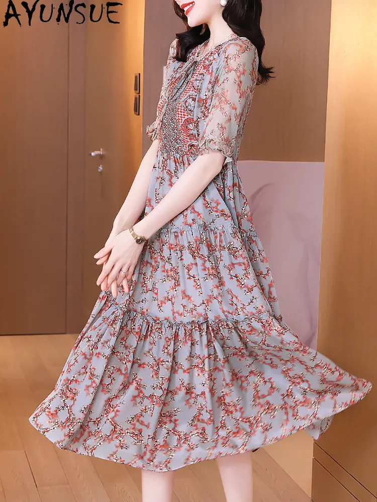 

AYUNSUE 100% Real Mulberry Silk Dress Women Clothes Spring Summer Dress 2026 Elegant Womens Dresses New Style Платье Женское