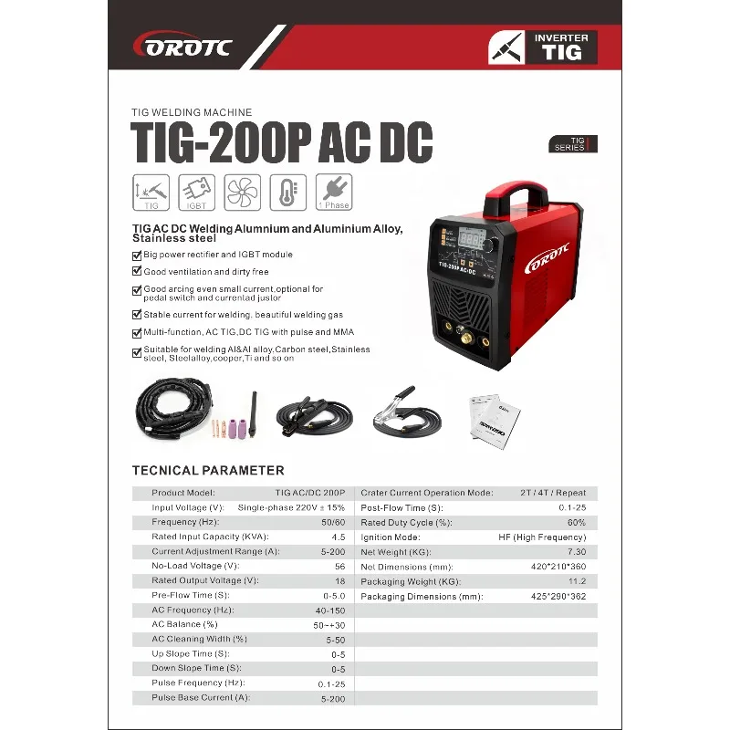 

MIG AC DC 200A HF Start Welder With Pulse 2T 4T Mode New