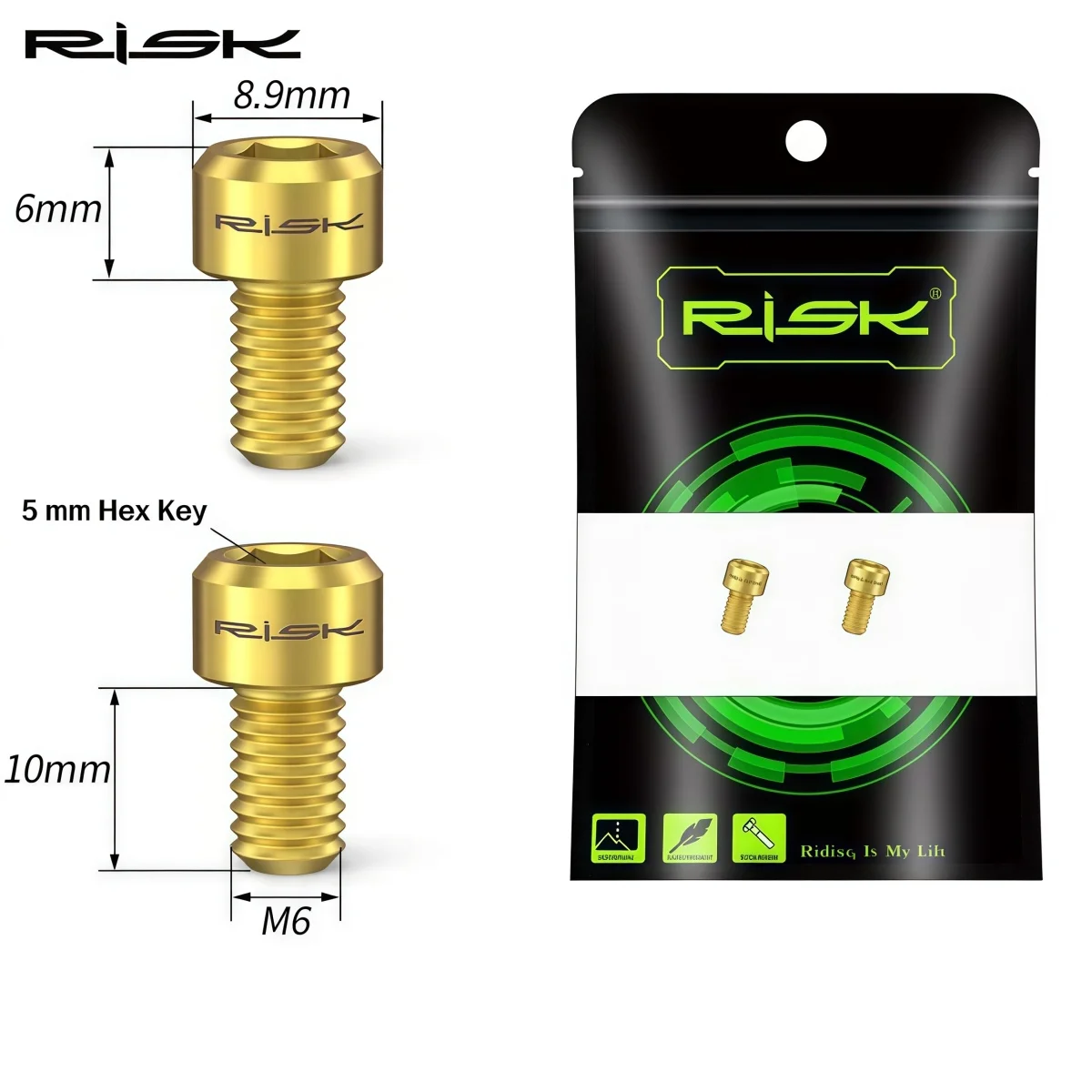 RISK RT031 Titanium M6 x 10mm Bicycle Brake Cable Pinch Bolts – MTB V-Brake & Road Bike C-Clamp Brake (Gold Black Iridescent) - view 3