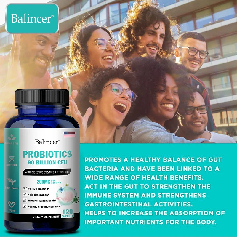 CFU Probiotic Balincer مع الأمعاء Digeful ، ودعم الانتفاخ ، وتحسين المناعة والهضم ، والإنزيمات والبريبيوتيك ، 90 مليار