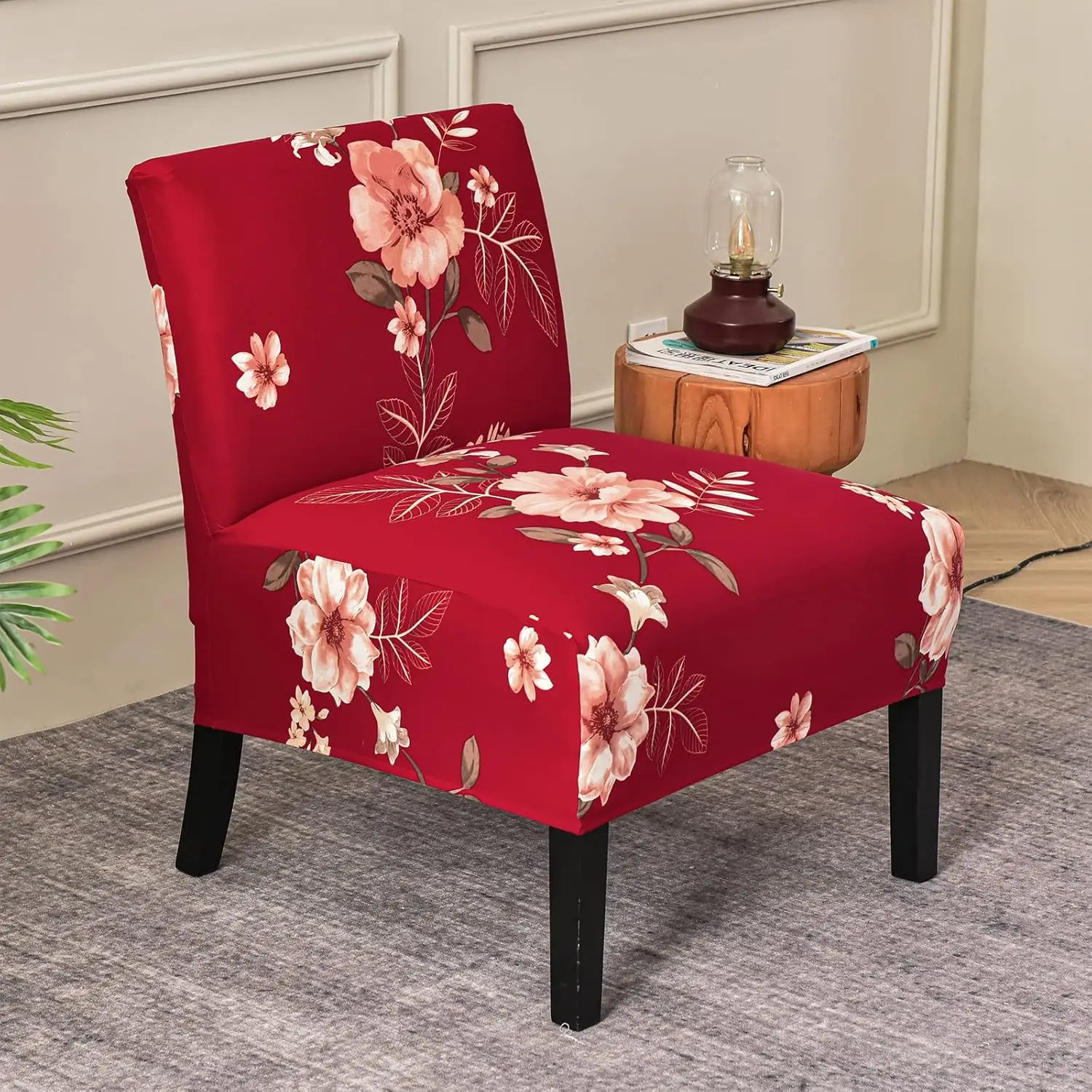 4pcs Stretch Armless Accent Chair Cover Floral Patterns Sofa Covers Single Seat Short Back Chairs Slipcovers Stool Covers Home