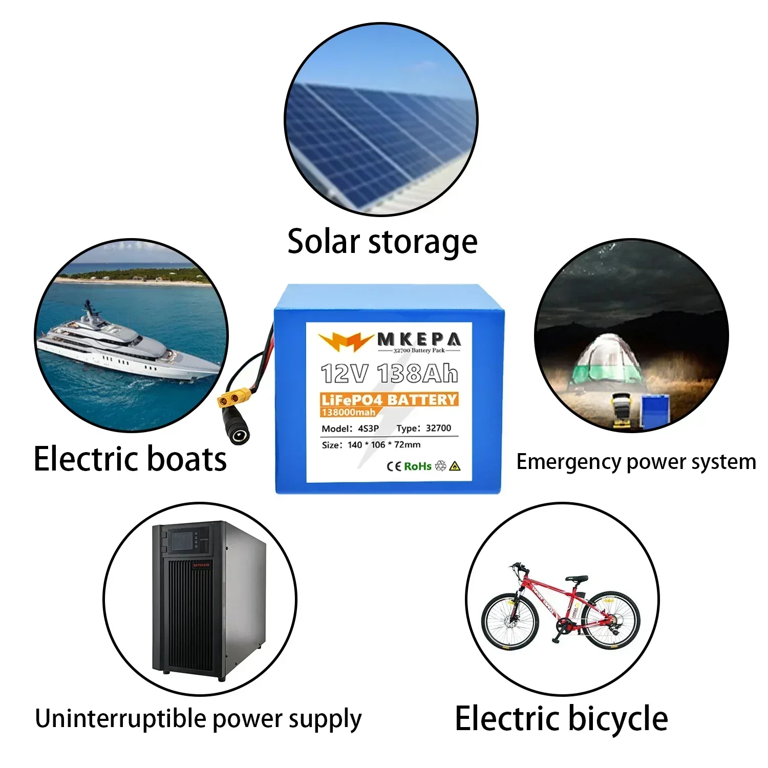 32700 Lifepo4 Battery 12V Battery Pack 138000mAh 4S3P Built-in 40A Balanced BMS for Electric Boat and Uninterrupted Power Supply