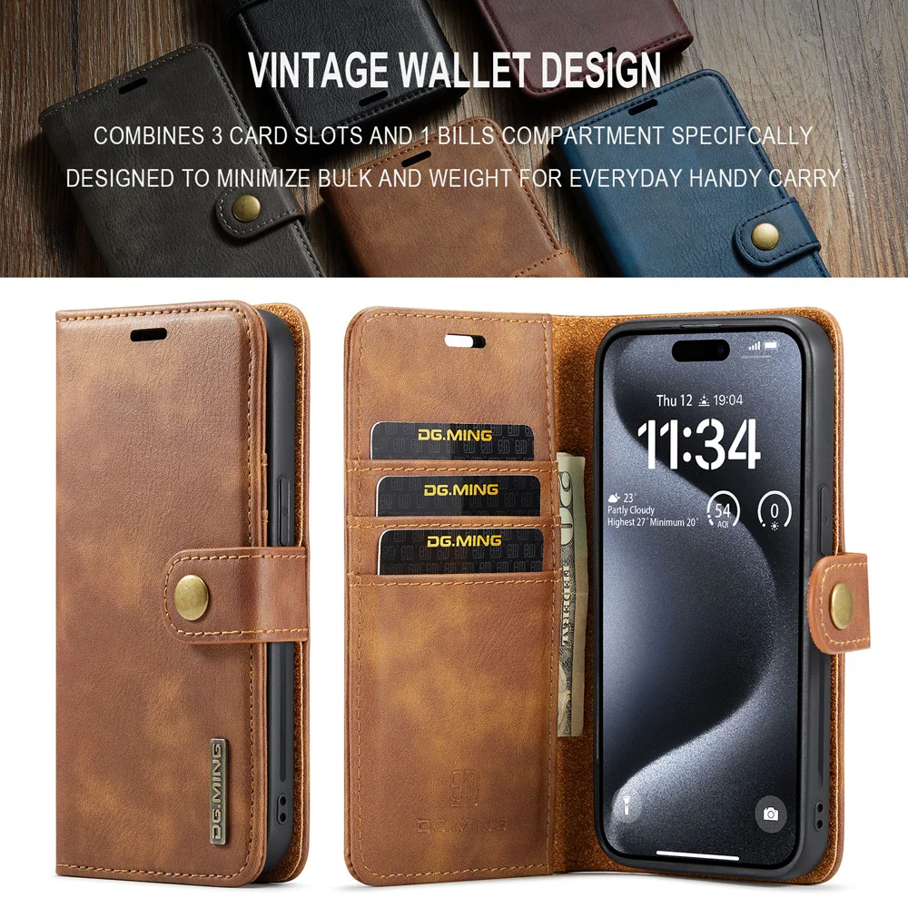 Flip Phone Case for IPhone 15 14 13 12 11 Pro Max XS XR X Plus 2 in 1 Detachable Magnetic Leather Wallet Card Holder Cover Coque