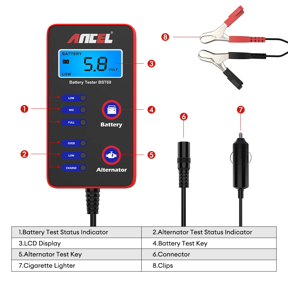 ANCEL BST60 Car Battery Tester 12V Battery System Detect Auto Battery Analyzer Car Battery Tool PK KW208