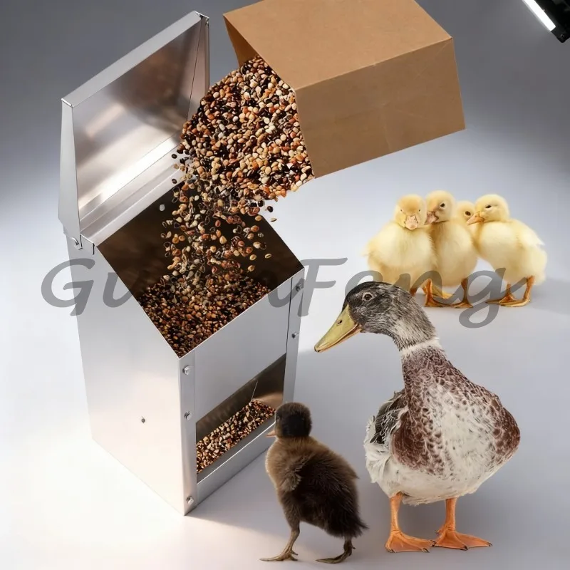 Waterproof Automatic Stainless Steel Chicken Feeder, Poultry Food Dispenser Feeding Trough for Chicken Breeding