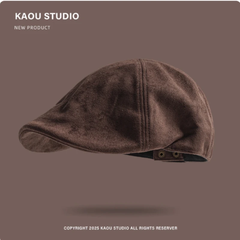 Japanese Retro Suede Solid Color Forward Hat for Men and Women Autumn and Winter Outdoor Fashion British Short-brimmed Beret Cap