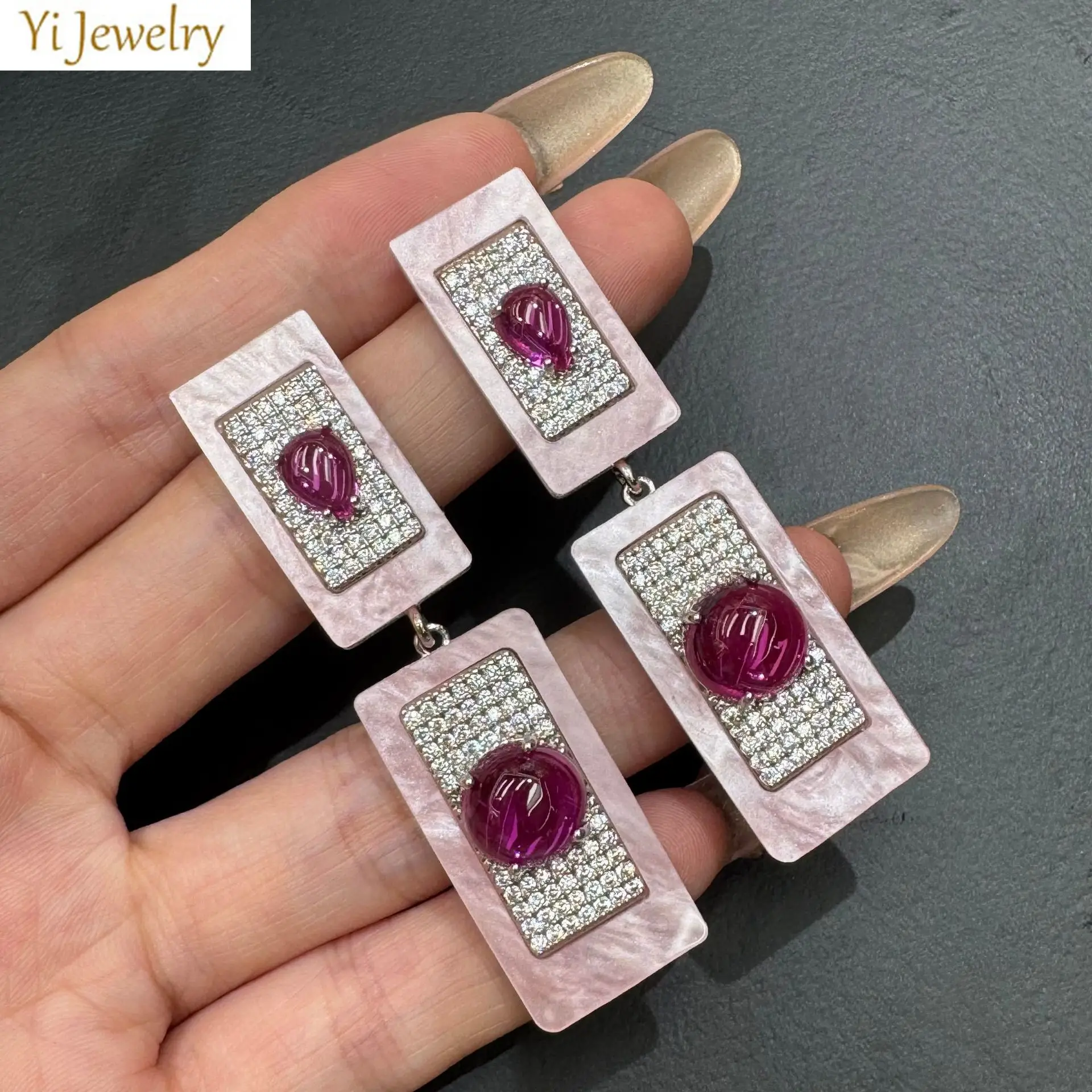 

classy earrings pink blue white pendant shiny zirconia luxury jewelry dinner party unique design women dangling earrings