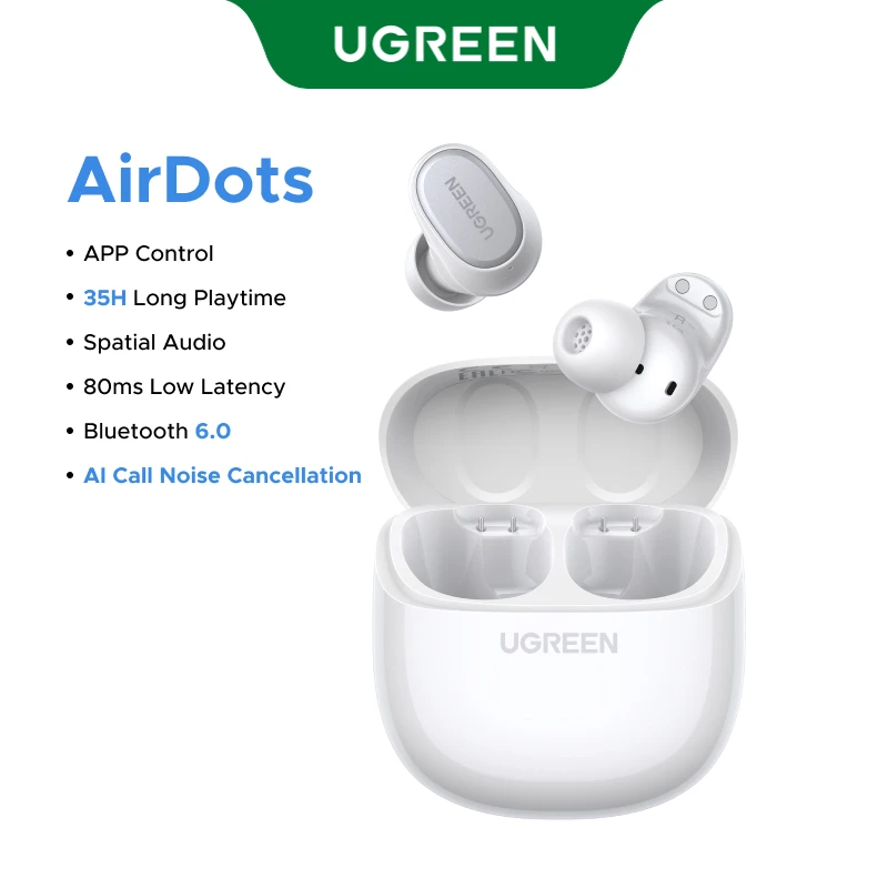 【¥2,312】UGREEN Dots ワイヤレスイヤホン Bluetooth6.0 軽量 ホワイト 特別割引-アリエク特価アラート