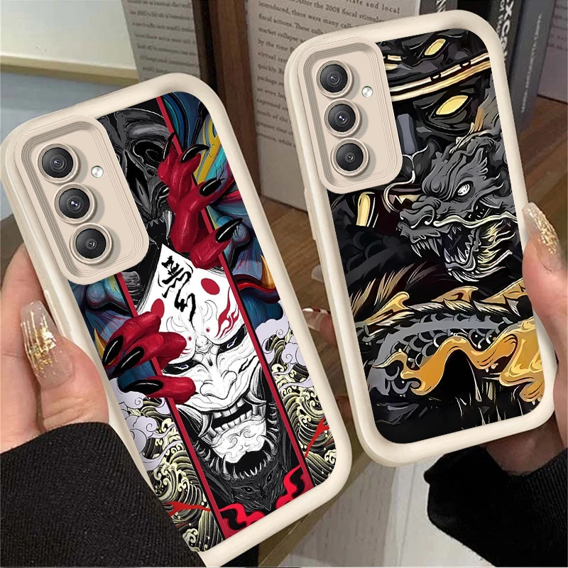 Japan Samurai Oni Mask Art Soft Silicone Case for Samsung Galaxy S23 S25 S24 Ultra S22 S21 Plus FE 5G A54 A34 A14 A73 A53 A33 5G