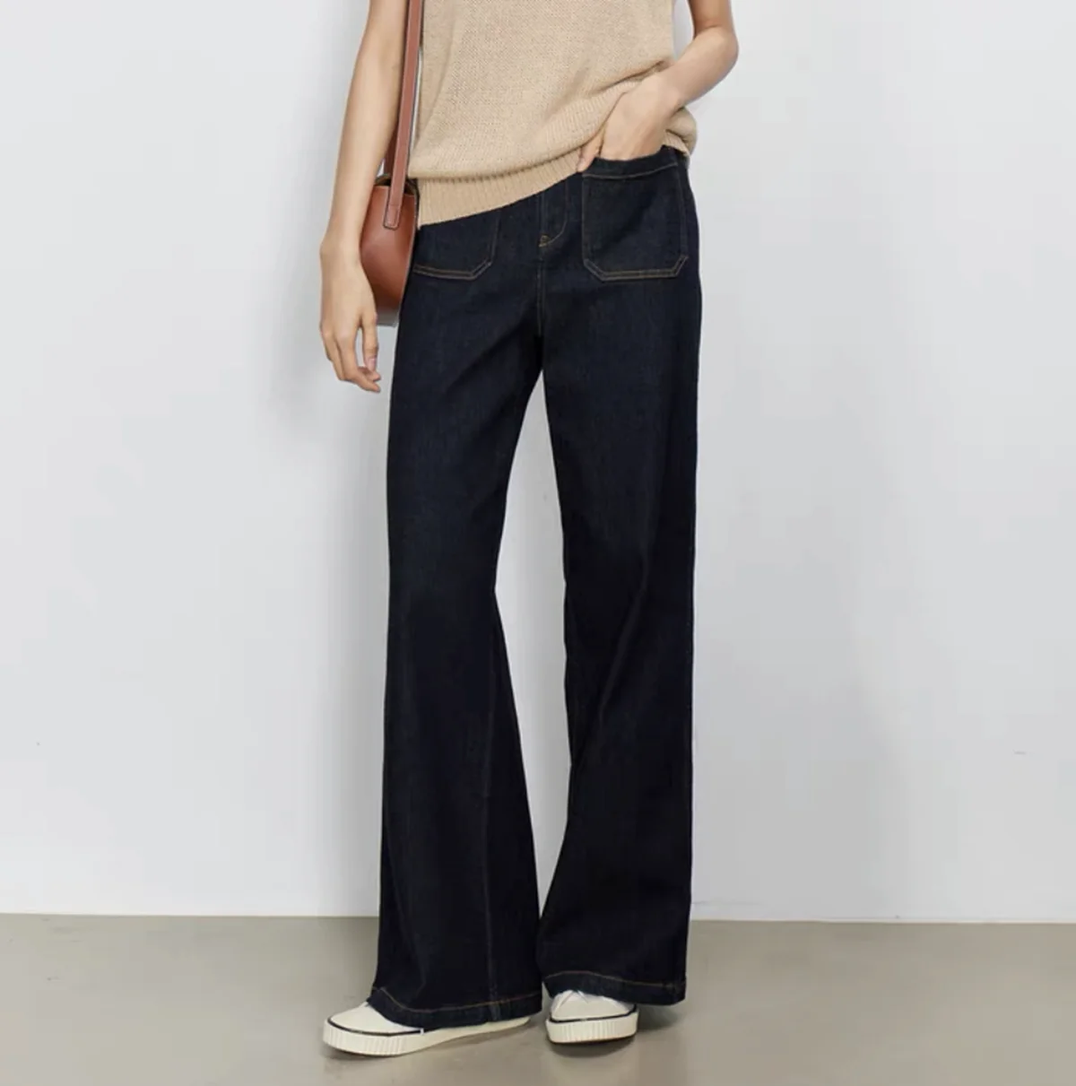 ハイウエストワイドレッグブルーデニムジーンズ女性用ダブルポケ - Wide Leg Trouser 70S のレビューと価格
