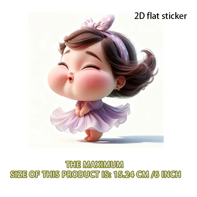 1Pc Cute Chubby Girl Purple Polka Dot Bow Dress Waterproof Vinyl Sticker for Car Motorcycle Helmet Bottle Laptop Window Wall view 3