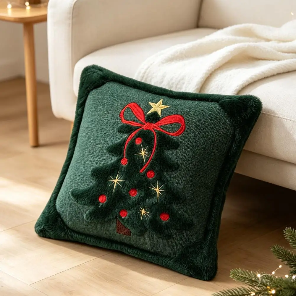 3D Jacquard Christmas Throw Pillow Cover Soft Fluffy Square Cushion Cover for Sofa Home Xmas Decor 45x45cm Xmas New Year Gift
