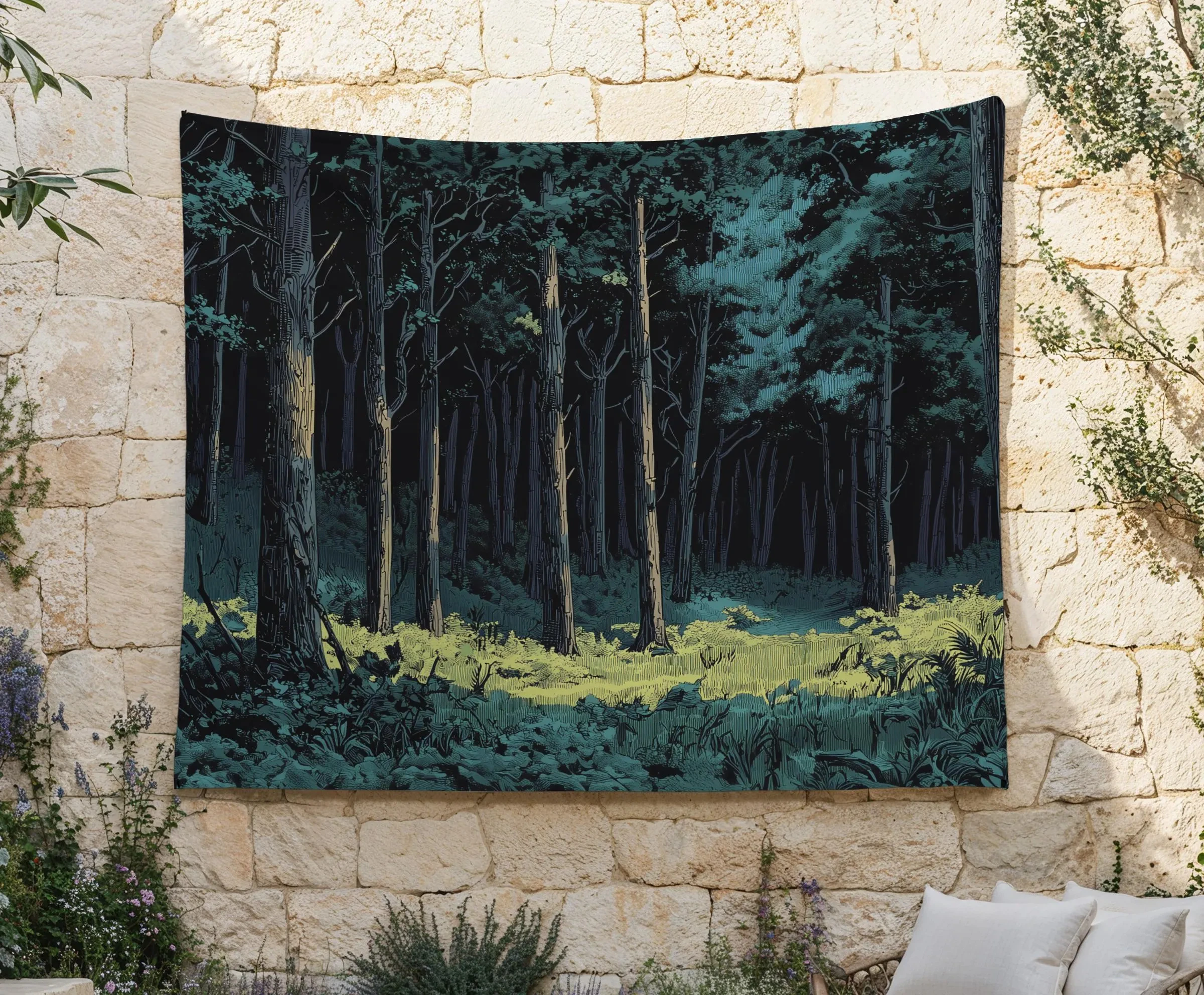 Queen Forest Peaceful Morning Tapestry Sunrise Forest Wall Hanging Green Forest Wall Hanging Calm Aesthetic Fabric Hanging Cozy