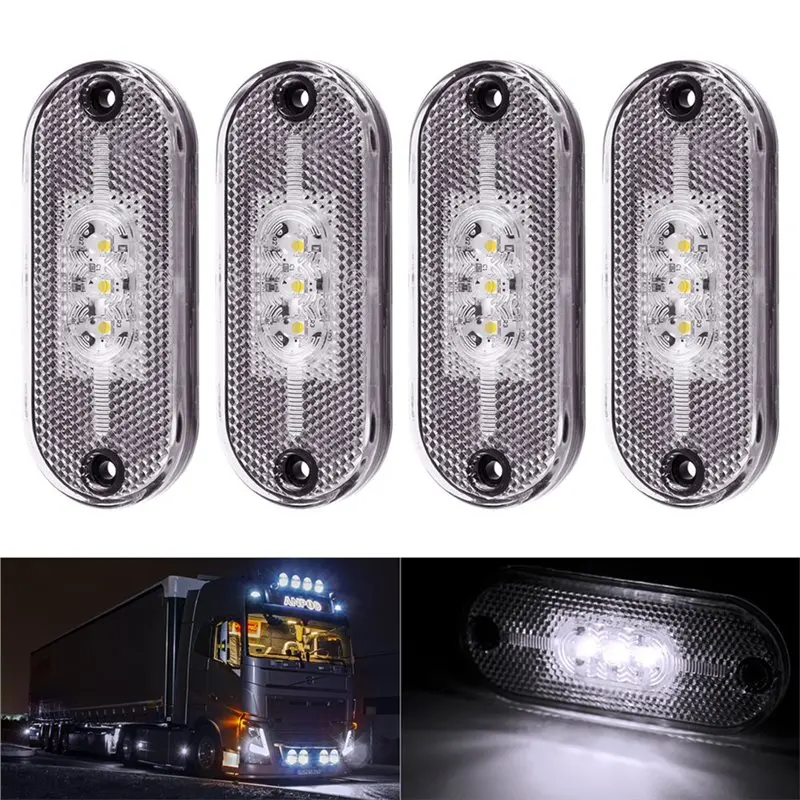 BB White LED Side Marker Light 4Pcs 12V 24V Signal Indicator For Truck Trailer Caravan
