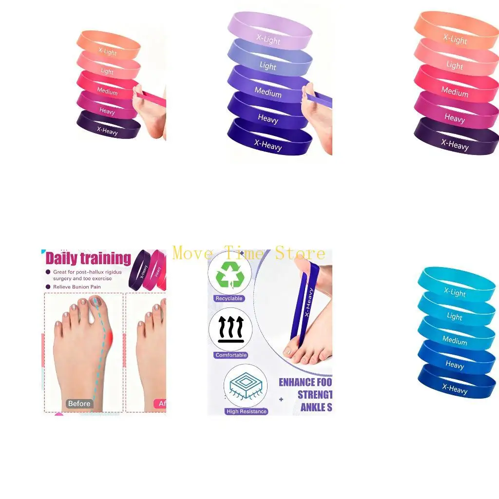 92ME Elastic Foot Stretch Set of 5 Toe Resistance Band for Daily Exercise