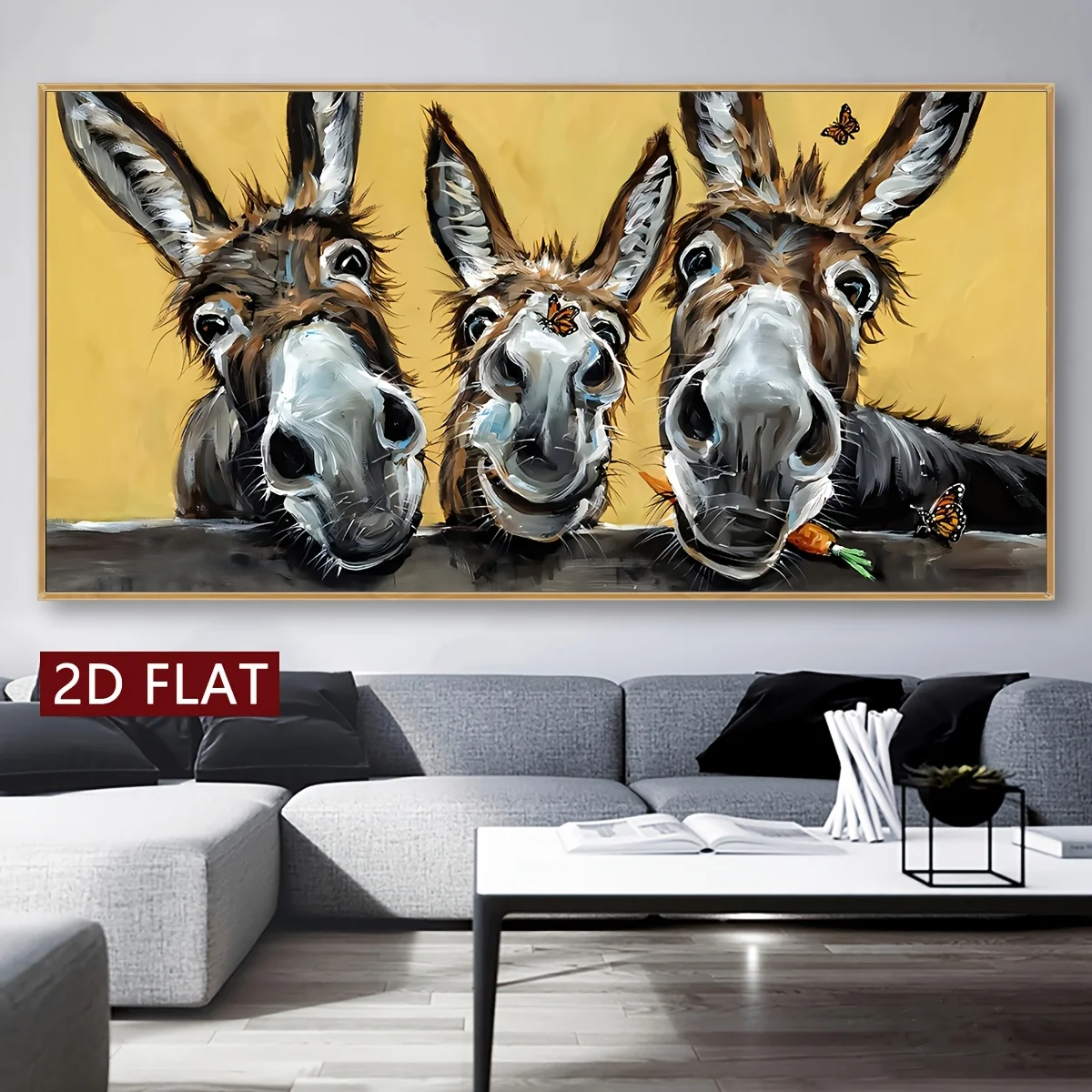 No Framed Canvas Poster | Three Donkeys with a Playful Vibe, Expressive Animal Art Style, Art Deco Style, Canvas Wall Art, Artwo